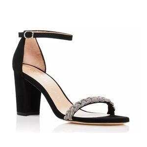 Stuart Weitzman Nearly Nude High Shine Sandals Black Suede Size 5.5 NIB Elegant